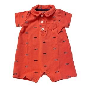 Carter’s Red Car Surfboard Summer Baby Romper Short Sleeve 3 Button Size 3 Month